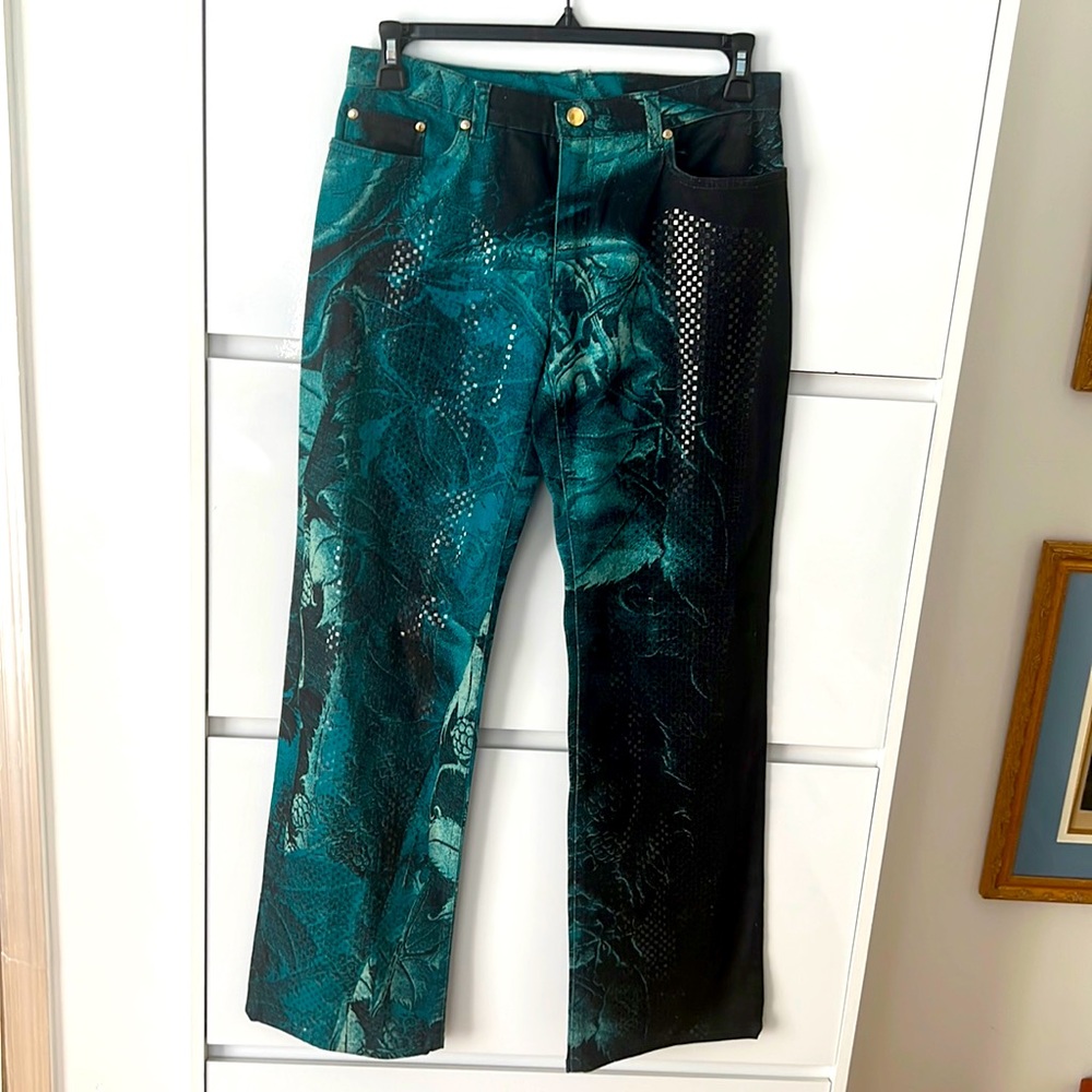 ROBERTO CAVALLI PRINTED SHADES OF GREEN JEANS